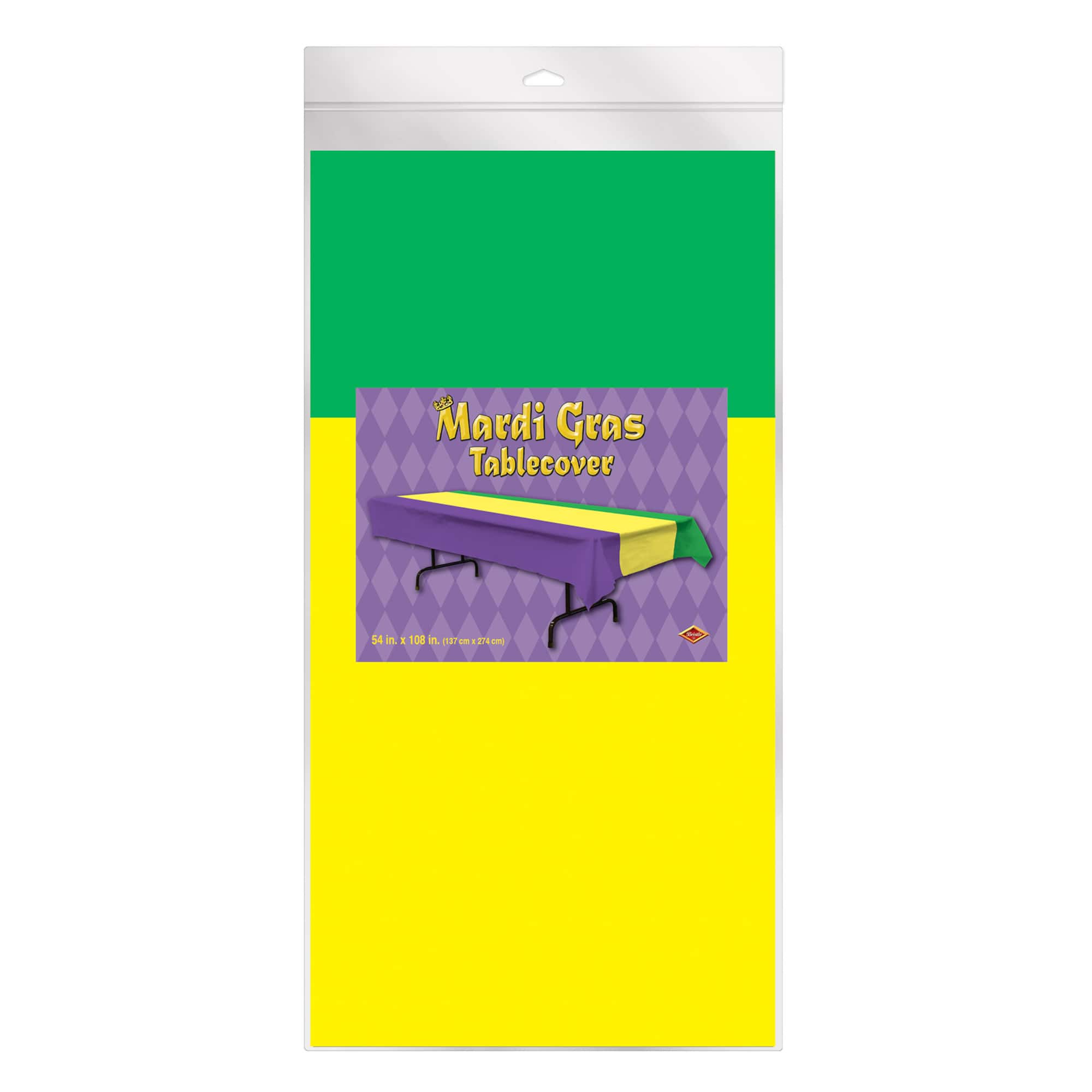 Beistle 54" x 108" Mardi Gras Plastic Table Cover, 2ct.